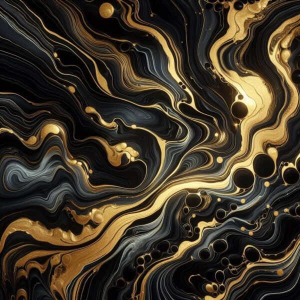 Mitternachtswelle - Schwarz & Gold - Abstrakt Fluid Art im Stil von Dali